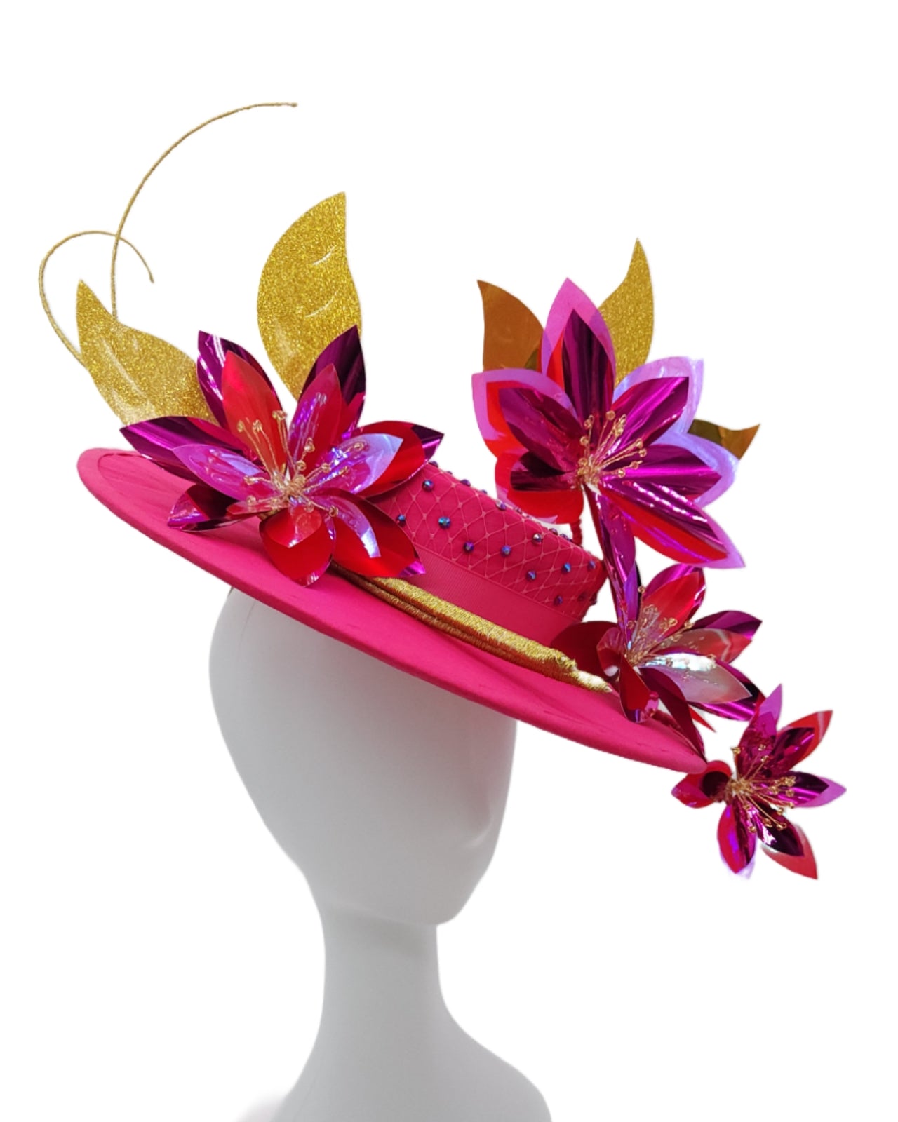 Fuchsia and Gold Floral Boater