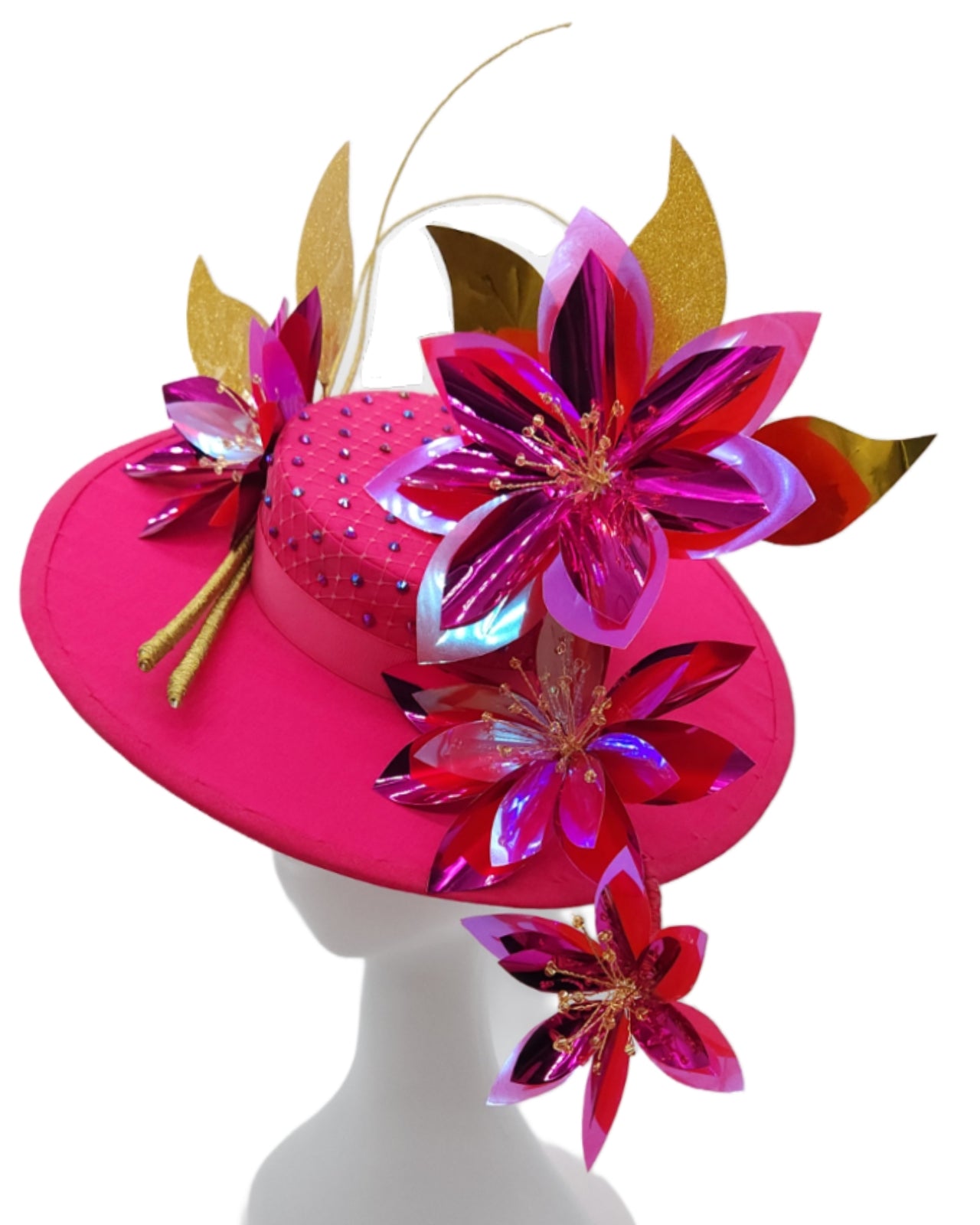 Fuchsia and Gold Floral Boater