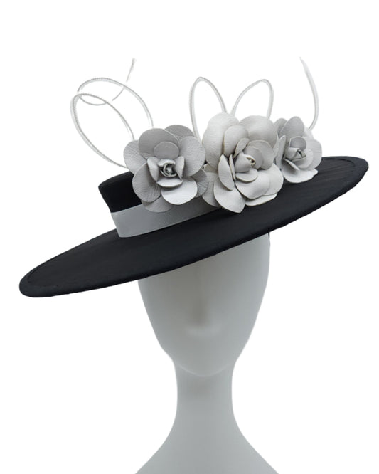 Black and White Floral Boater