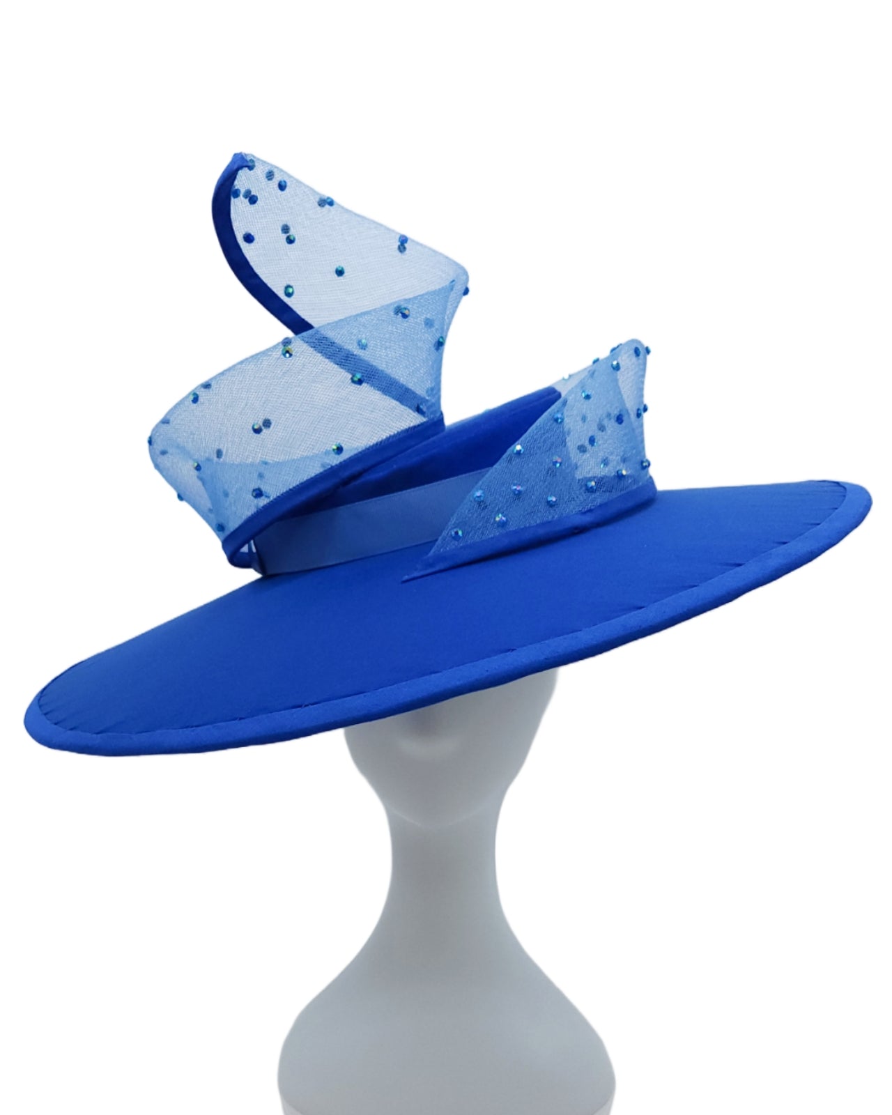 Royal Blue Crinoline Swirl Wide Brim