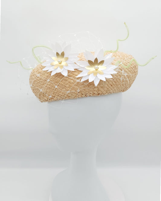 Oversized Floral Straw Beret