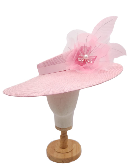 Pink Garden Party Wide Brim (Organza Flower)