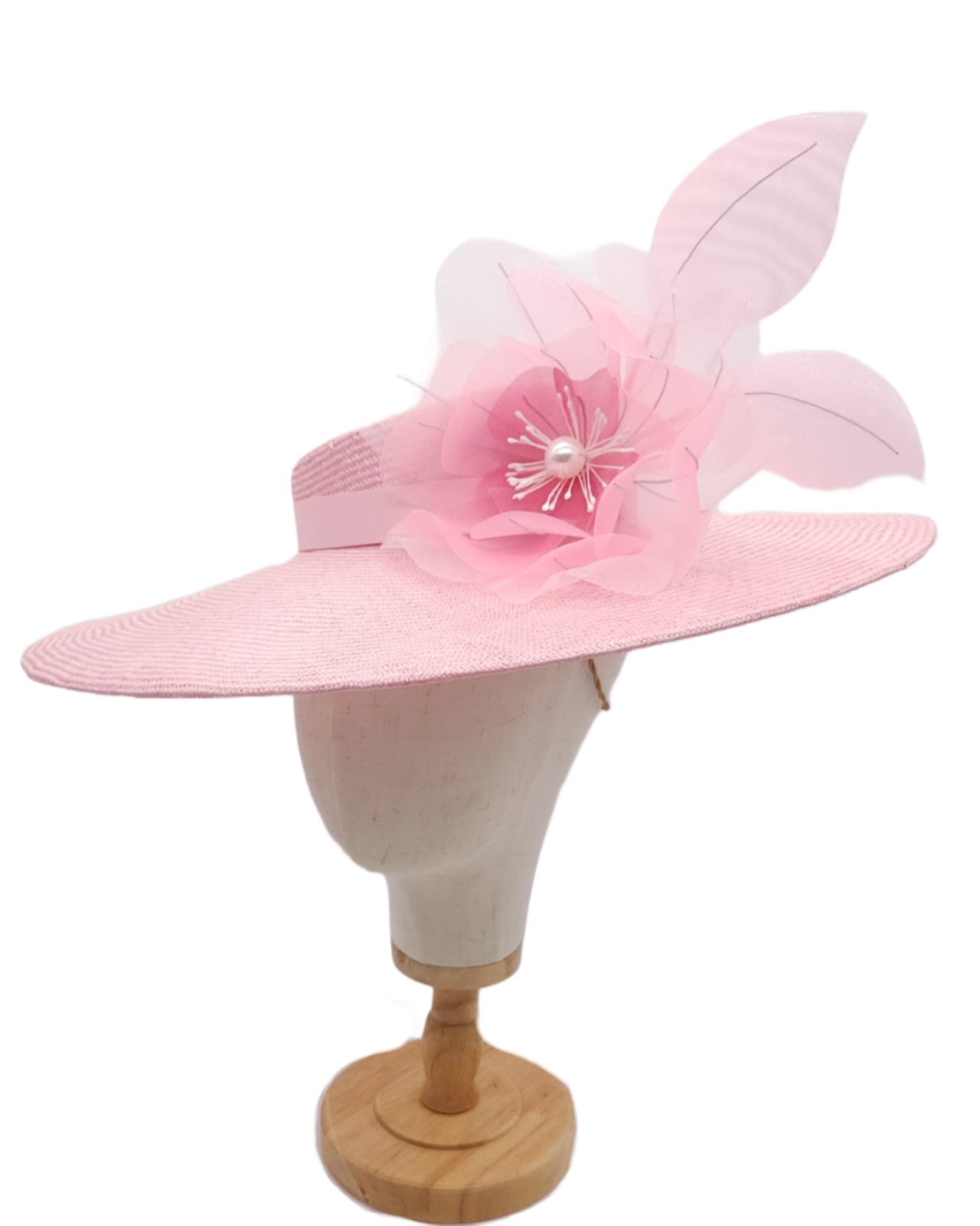 Pink Garden Party Wide Brim (Organza Flower)