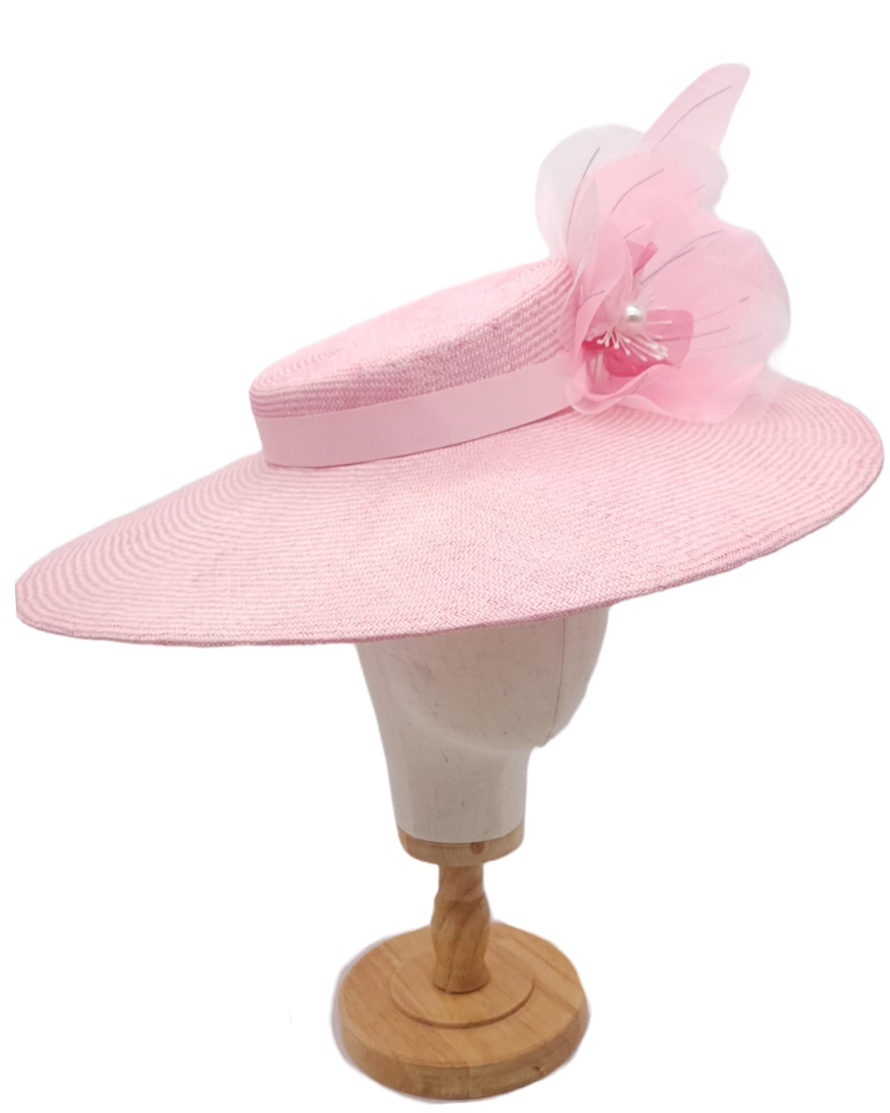 Pink Garden Party Wide Brim (Organza Flower)